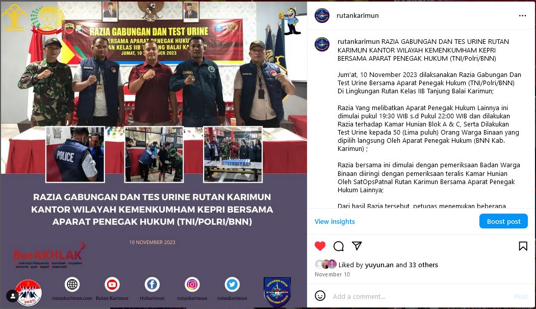 RAZIA GABUNGAN DAN TES URINE RUTAN KARIMUN KANTOR WILAYAH KEMENKUMHAM ...